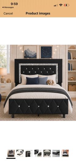 HOMBCK Twin Bed Frame with Diamond Headboard, Faux Leather Upholstered Platform Bed, Mattress Foundation, No Box Spring Needed, Easy Assembly, Black