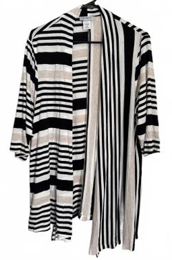 Catherines Knit Cardigan Size 1X Stripes Geometric Retro Indie Black Tan White