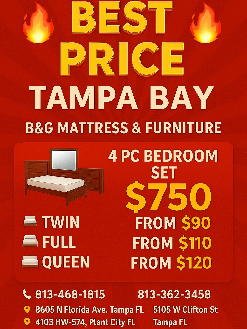 BEDROOM SET 4 Pc Special Promotion Tampa