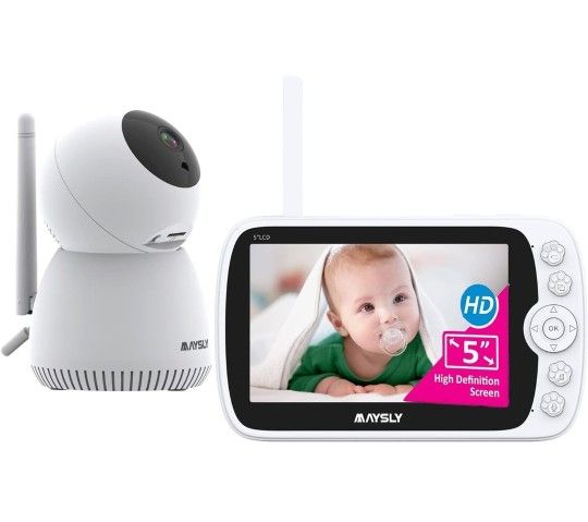 Video Baby Monitor with Camera and Audio 1080P 5" LCD Screen with Night Vision Two Way Audio Temperature Detection VOX Mode 1000ft Range Support Video