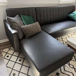 Black Faux Leather Sleeper Couch 