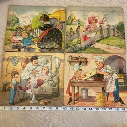 Collectible Puzzles - Vintage 1940-50 Nursery Rhymes Set Of 4