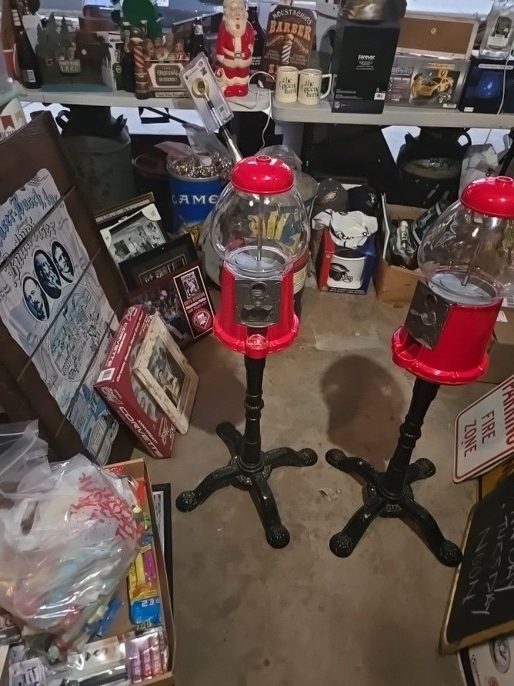 2 Vintage Carousel Gumball Machines With Stands