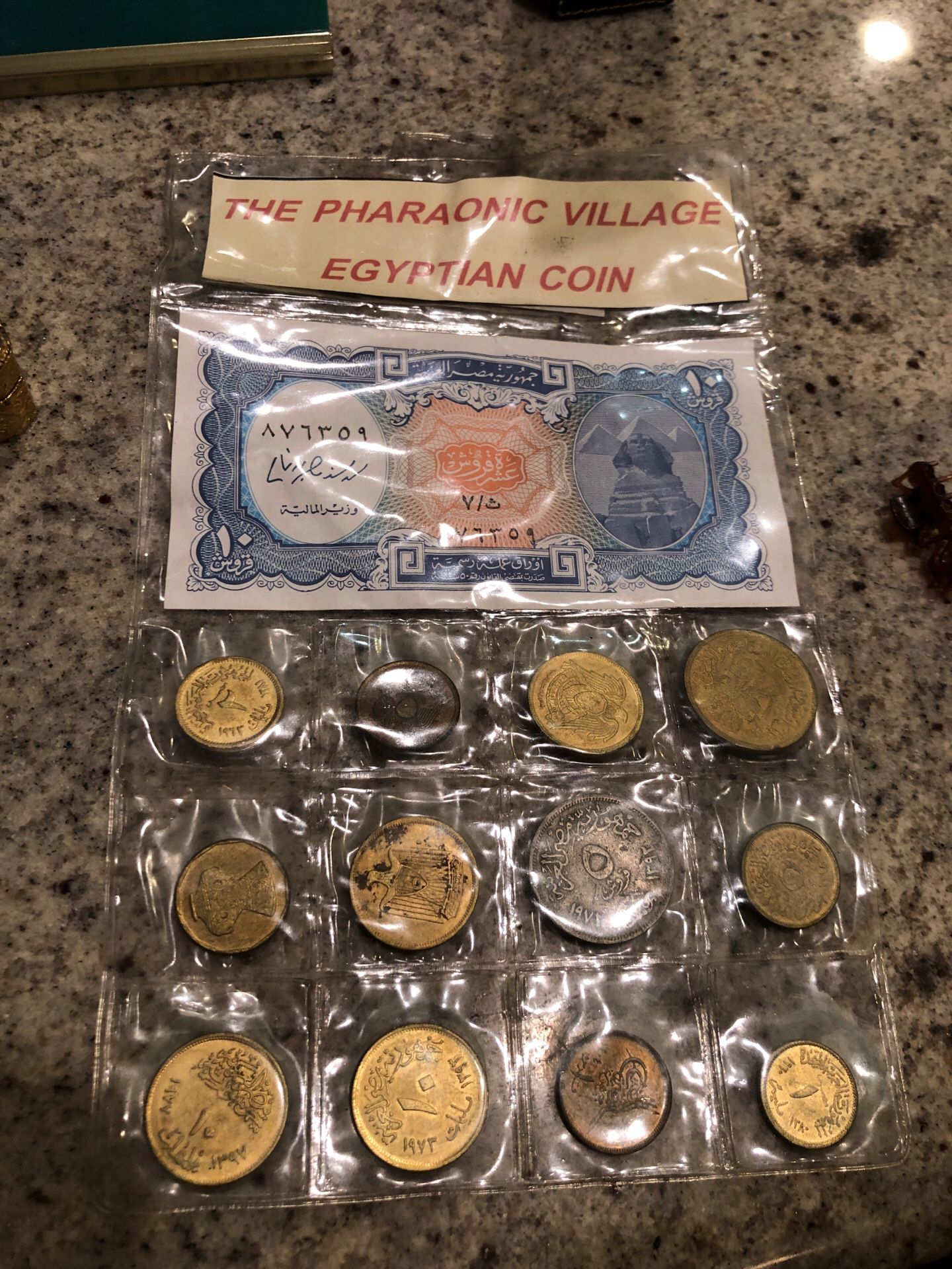 Arab republic of Egypt currency note and coins Pharaonic village Egyptian coin set
