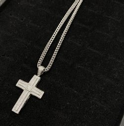 Silver Chain Necklace — CZ Cross Pendant 