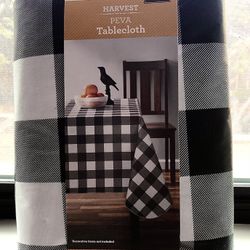 New:~$15.00 for two~ Harvest Peva Tablecloth  Black and White Plaid Pattern 60X102. 