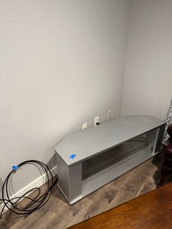 Gray Corner TV Stand with Open Shelves