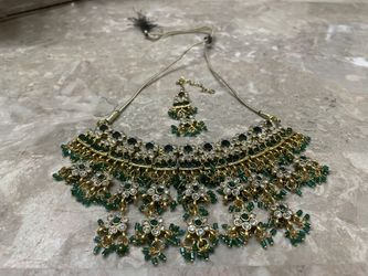 Emerald Green And White Indian Jewelry Set