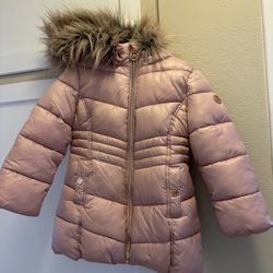Michael Kors Puffy Fur Hooded Jacket Toddler Girls Size 3T Rose Gold