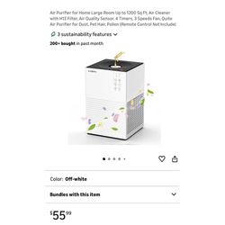 Brand new Air Purifier for Home Large Room Up to 1200 Sq Ft, Air Cleaner with H13 Filter, Air Quality Sensor, 4 Timers, 3 Speeds Fan, Quite Air Purifi