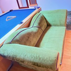 Pair of Bold Green Velvet Loveseats – Retro German Design, Great Condition