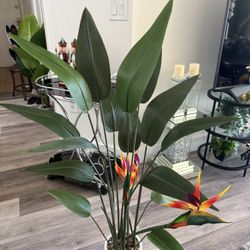 Pretty Artificial Plant With Flowers 4ft Tall Comes With Planter With Stone! Brand New