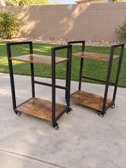 Set of 2 Rustic Rolling Storage Carts with Brakes