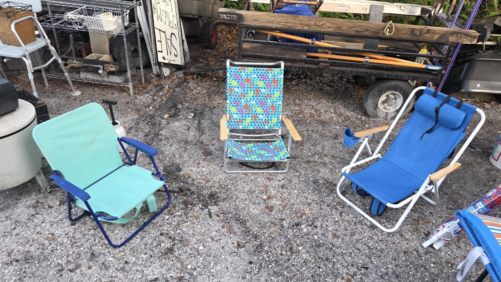 Like New Beach Chairs(3) 1 Brand New Umbrella And A Bleacher Chair Pall In Like New Cond ad