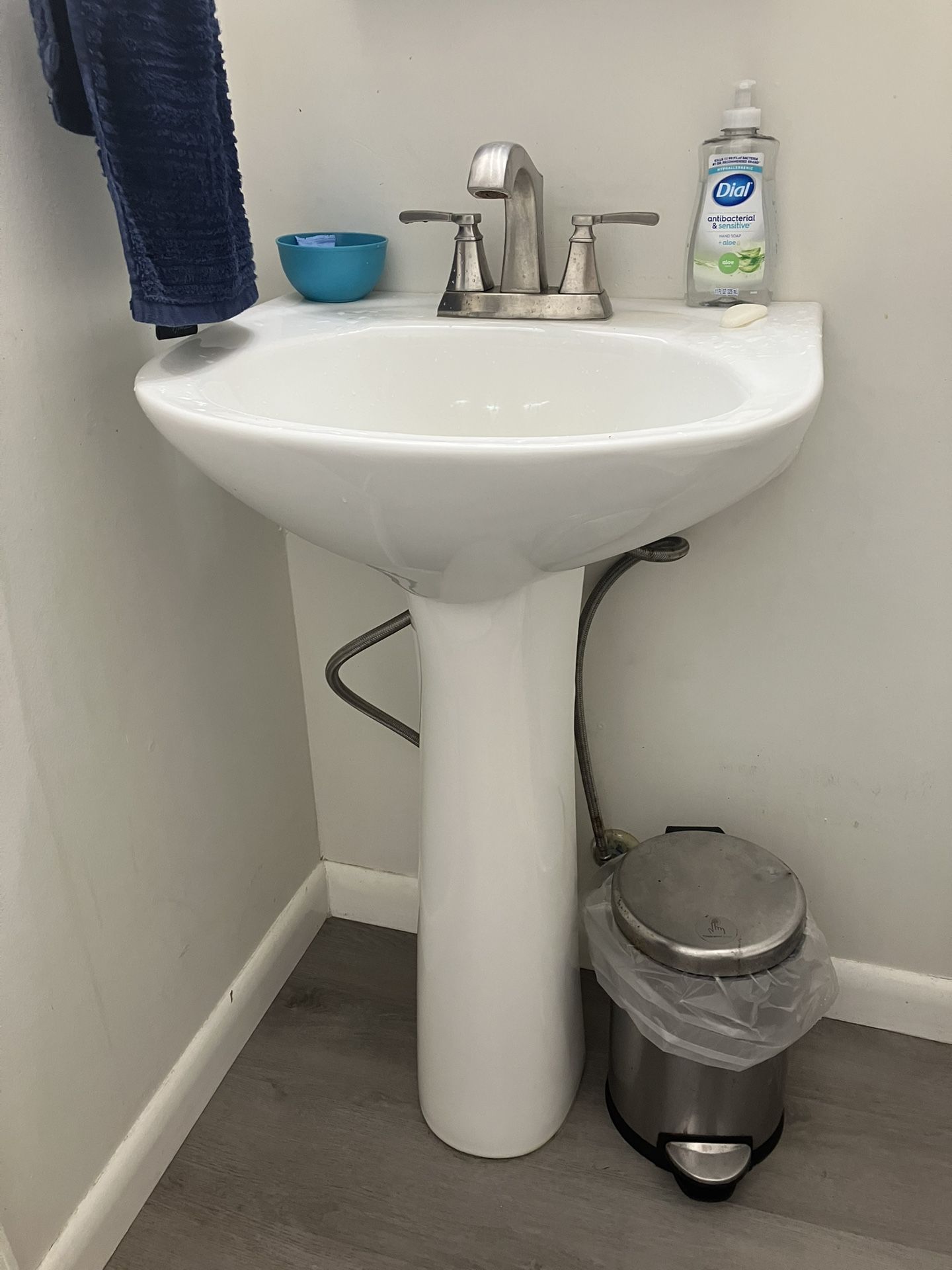 Pedestal Sink With Brushed Silver Faucet Included