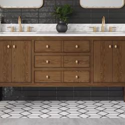 Collette 72 in. Double Sink Cinnamon Oak Bath Vanity with Carrara White Marble Top