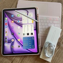 iPad Air 13” (M2 chip / 2024 / purple color) 128GB with pink keyboard case and stylus pen 