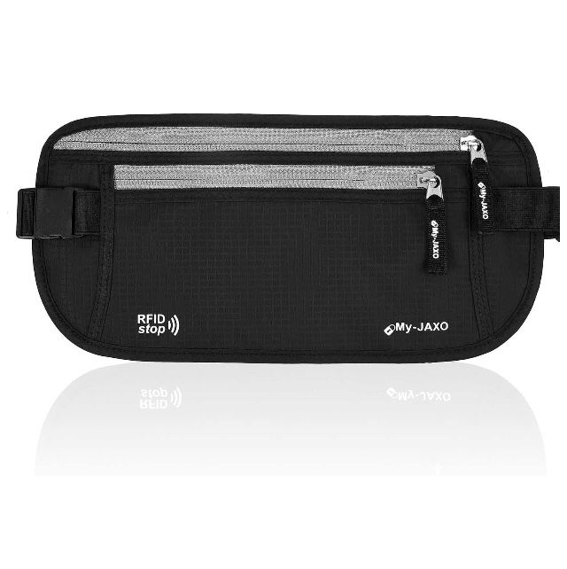 My-Jaxo Premium Family Waterproof RFID Slim Fanny Pack Money Running Belt for Travel Women and Men Waist Bag Pouch - Travel belt for Money and Passpo