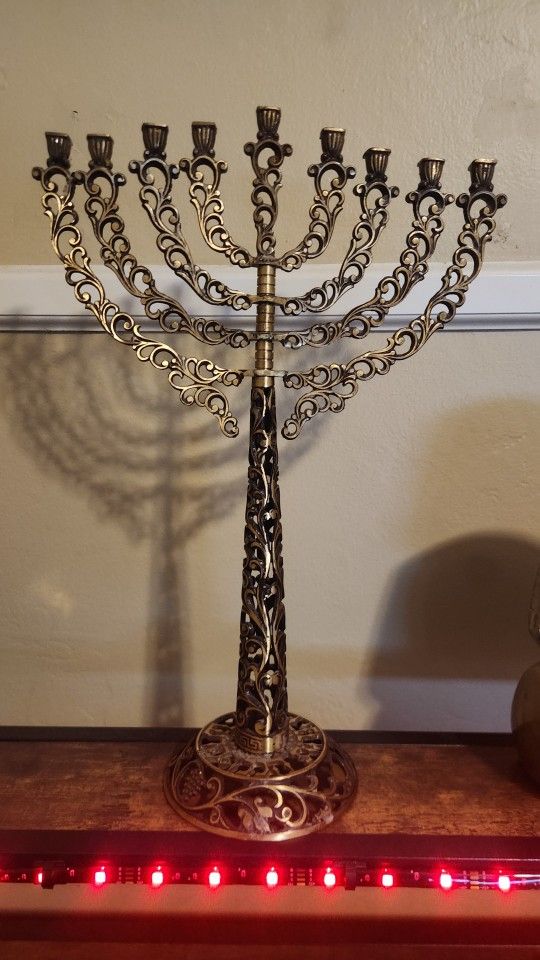 Beautifully Engraved Brass Menorah Made by Oppenheim in Israel