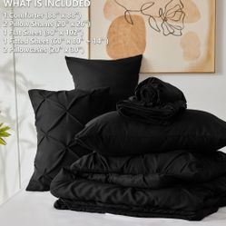CozyLux Queen Comforter  Set Black 7 Pieces 