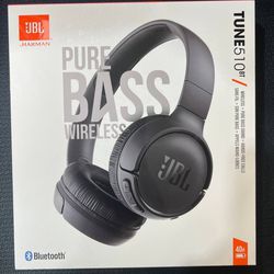 NIB JBL TUNE 510BT Wireless On-Ear Headphones with Purebass Sound (Black)