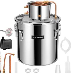 8 Gal Alcohol Still, 2 Stainless Steel Pots Home Brewing Kit with Built-in Thermometer, Water Pump