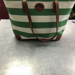 96091 Dooney And Bourke Green And White Canvas Tote 576917