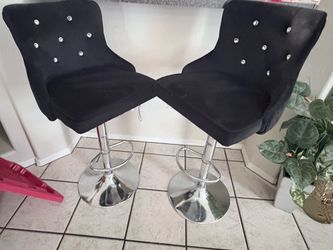 Black Velvet Bar Stools with Crystal Accents – Set of 2