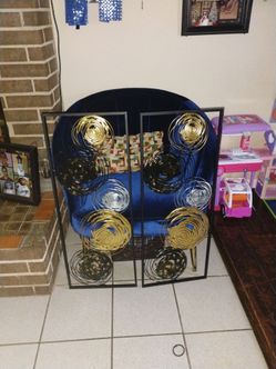 Black and gold metal framing