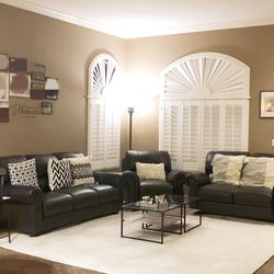 Black Leather Sofa Set