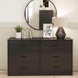 NEW 6-Drawer Black Dresser (26.68” H x 53.54” W x 15.67” D)