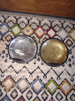Set Of 2 Mosaic Wall Pillar Candle Holders, One Silver And One Gold. Thumbnail