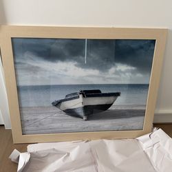 Large Framed Coastal Boat Wall Art – 45” × 36”