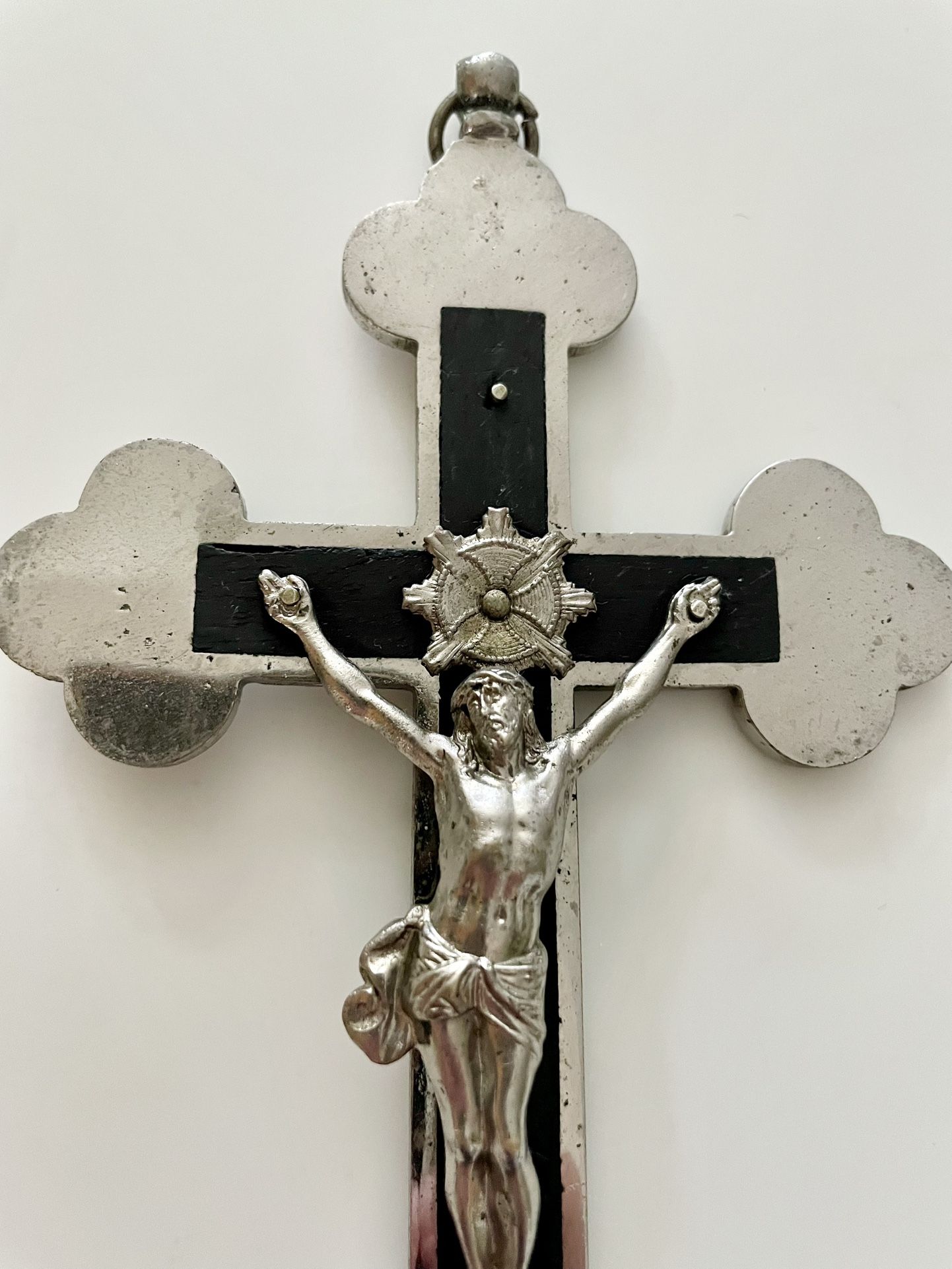 Italy 1900´ Antique large Cross Crucifix Jesus Christ Ebony Inlay