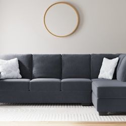 Gray Sectional Sofa Right or Left facing chaise available attached back pillow piped seams Accent Pillows 110x90