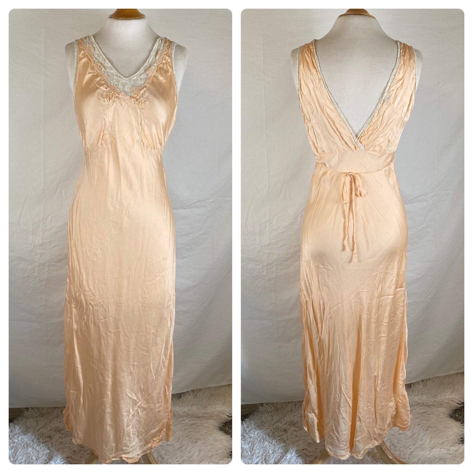 Vintage 40s 50s Bonwit Teller Nightgown Slip Dress Floral Lace Maxi Art Deco M