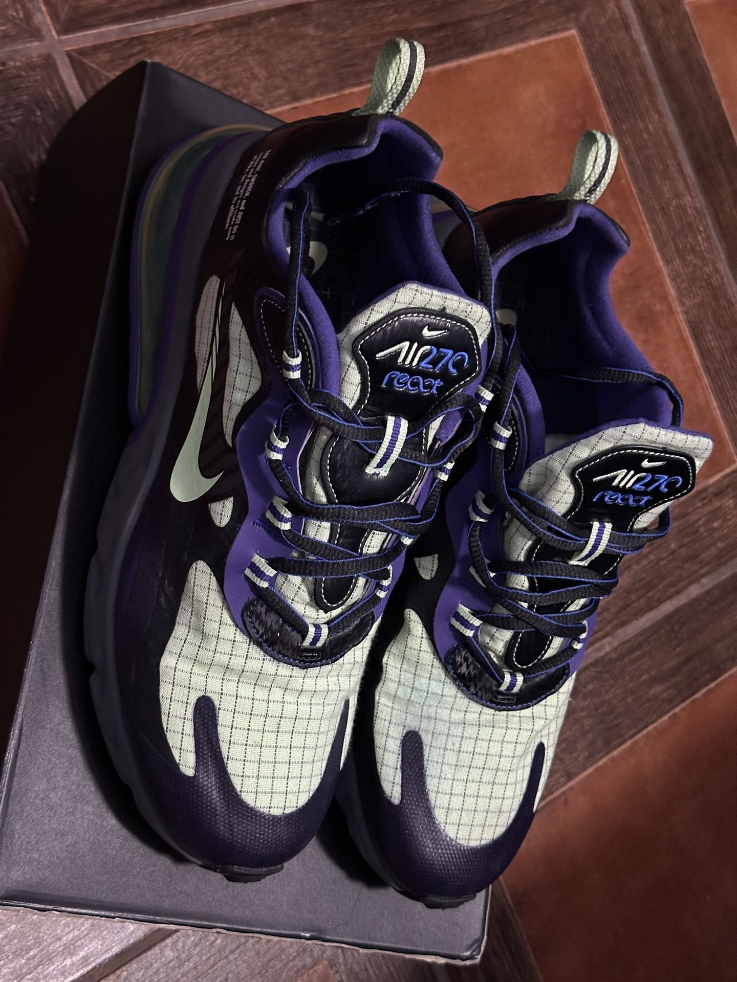 Nike Air Max 270 MEN'S SZ React JOKER GREEN PURPLE GREY BLACK