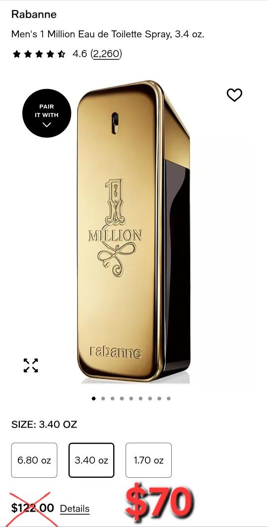 Cologne 1 Millon Size 3.4oz
