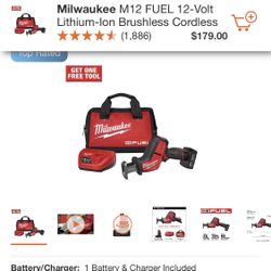 Milwaukee M12 FUEL 12-Volt Lithium-Ion Brushless Cordless HACKZALL Reciprocating Saw Kit w/ One 4.0Ah Batteries Charger & Tool Bag