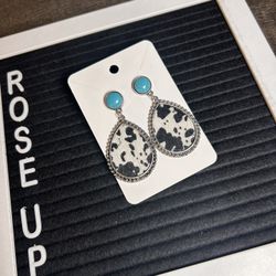 Cow Print & Turquoise Earrings 