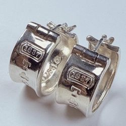 Tiffany &  Co  1837  Wide Hoop / Huggies Sterling Silver Earrings 