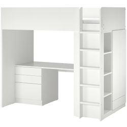 SMÅSTAD Loft bed, white white/with desk with 4 drawers, Twin