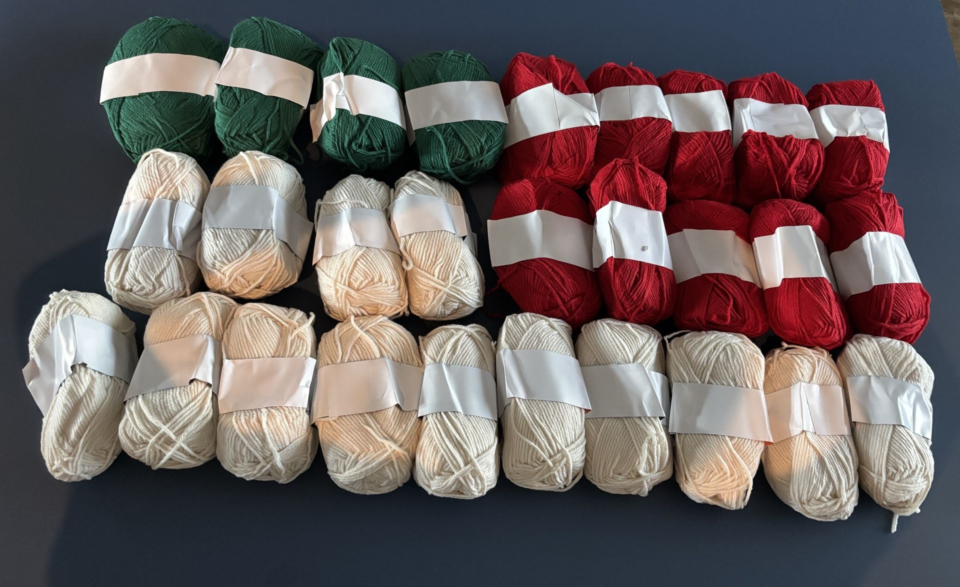 Assorted Christmas Yarn - 14 White, 8 Red, 4 Green - AS IS (NEW)
