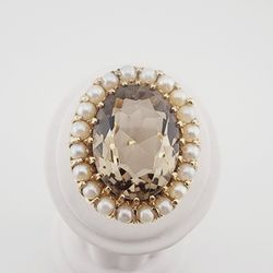 14k gold 20.5ct spinel and pearl ring