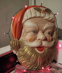 Vintage Poloron Santa Claus Face Blow Mold Head 17" Light Up Christmas