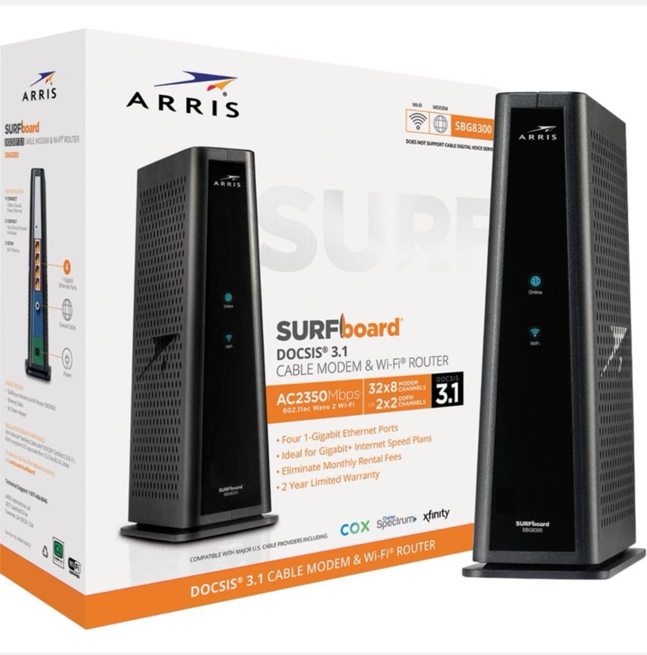 Arris SURFBoard 3.1 Cable Modem & Dual Band WiFi Router For Xfinity And Cox sgb3000
