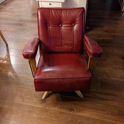 Rare Vintage Mid Century Leather Lounge Rocking Chair