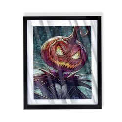 Custom art piece of Jack Skellington as the pumpkin king in black frame