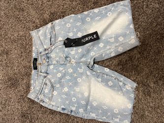 Purple Brand Denim Shorts with Monogram Print