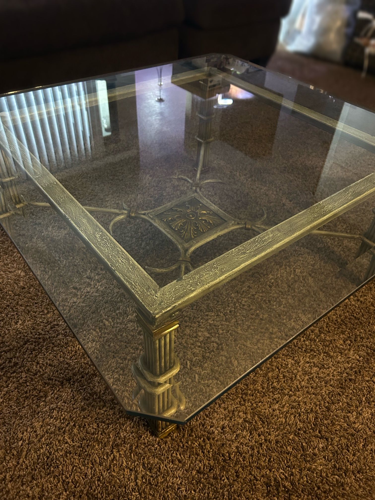 Vintage-Style Glass & Metal Coffee Table